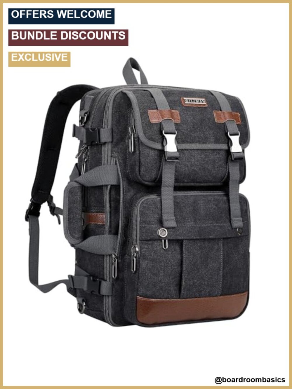 Canvas Travel Backpack Large Laptop Backpack Fits 16 Inch Multipurpose